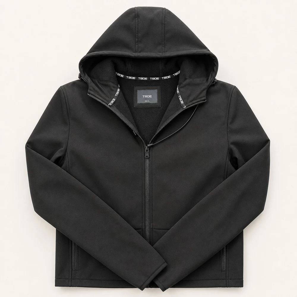 Black Hooded Zip-Up Jacket complete front garment view