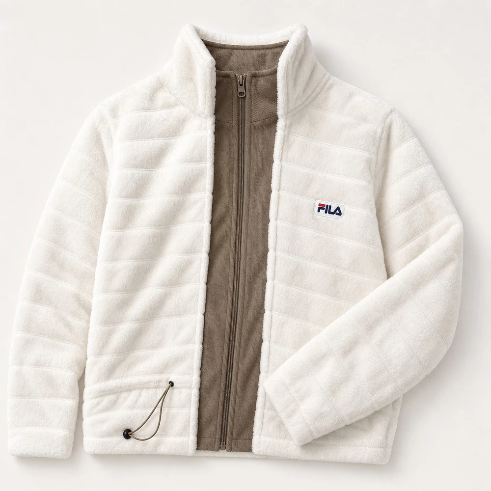 White Fleece Zip-Up Jacket complete front garment view