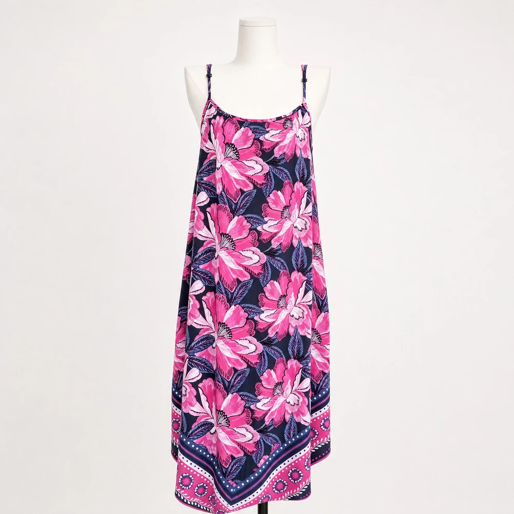 Pink Floral Handkerchief-Hem Slip Dress complete front garment view