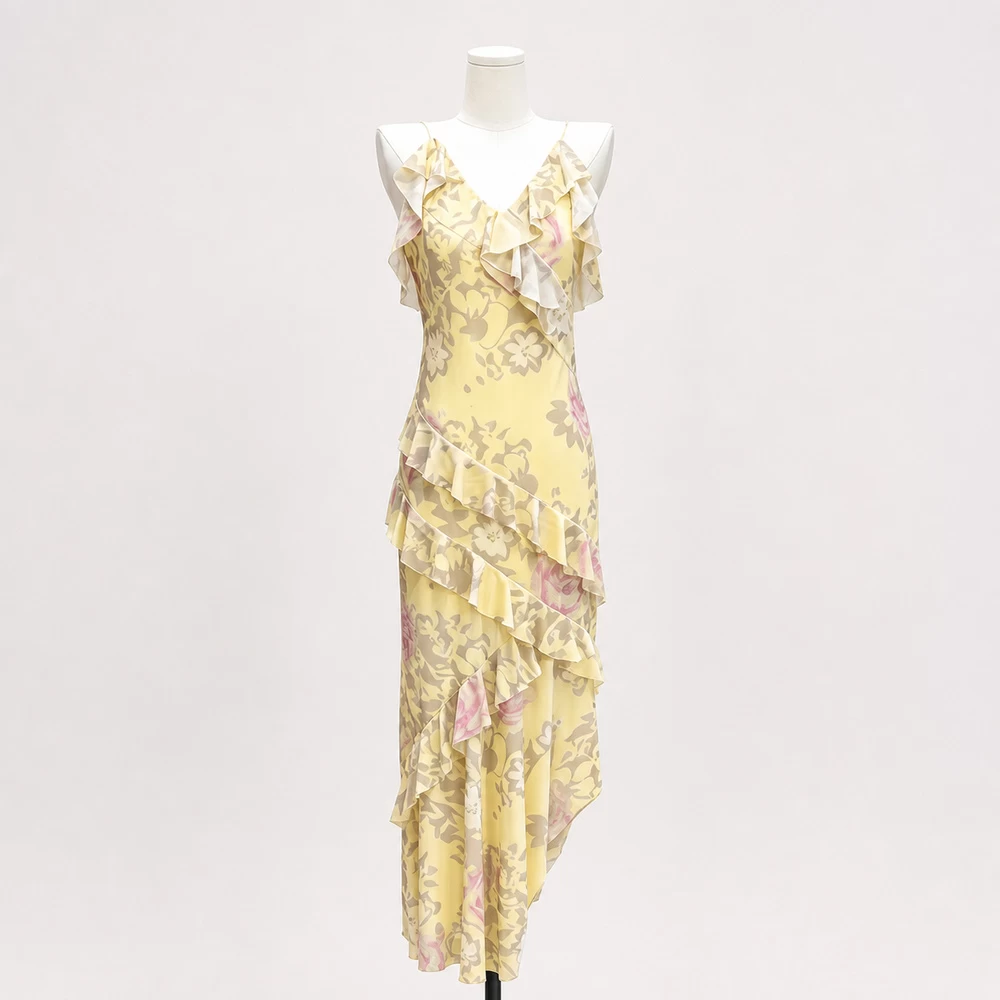 Yellow Floral Ruffle Maxi Dress alternate garment angle